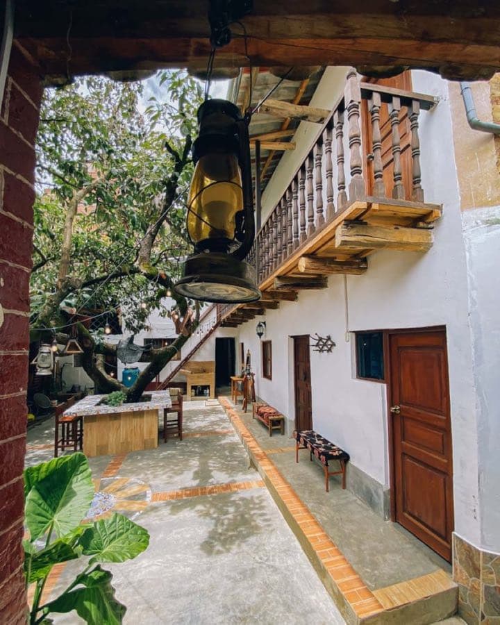 Hallway with wooden balcony