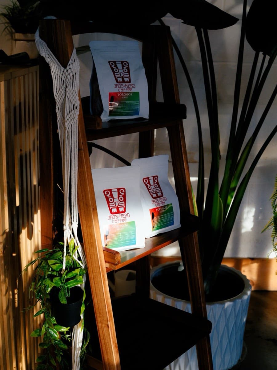 Bolsas de café en exhibición